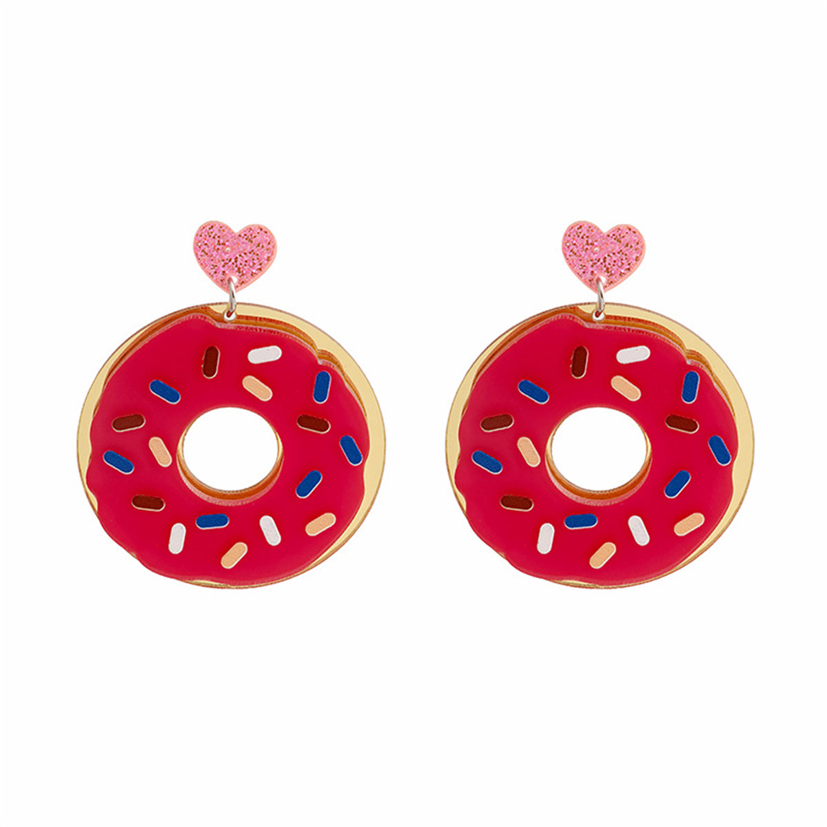 Pink Acrylic and 18K Gold-Plated Doughnut Drop Earrings, gold drop earrings for women, lifestyle look