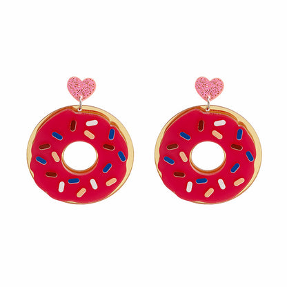 Pink Acrylic and 18K Gold-Plated Doughnut Drop Earrings, gold drop earrings for women, lifestyle look