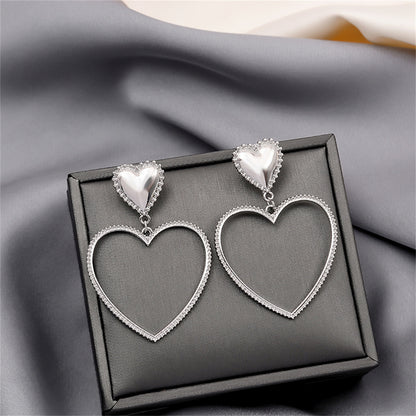 Silver-Plated Open Heart Drop Earrings, silver drop earrings for women, elegant gift for her, lifestyle look