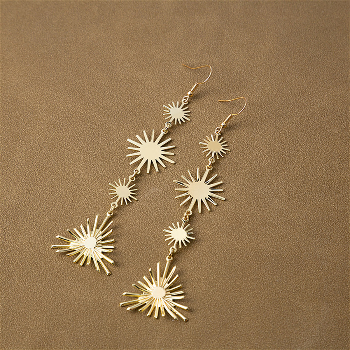 18K Gold-Plated Starburst Link Drop Earrings, gold drop earrings for women, everyday style, front view