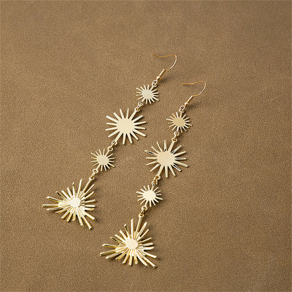 18K Gold-Plated Starburst Link Drop Earrings, gold drop earrings for women, everyday style, front view