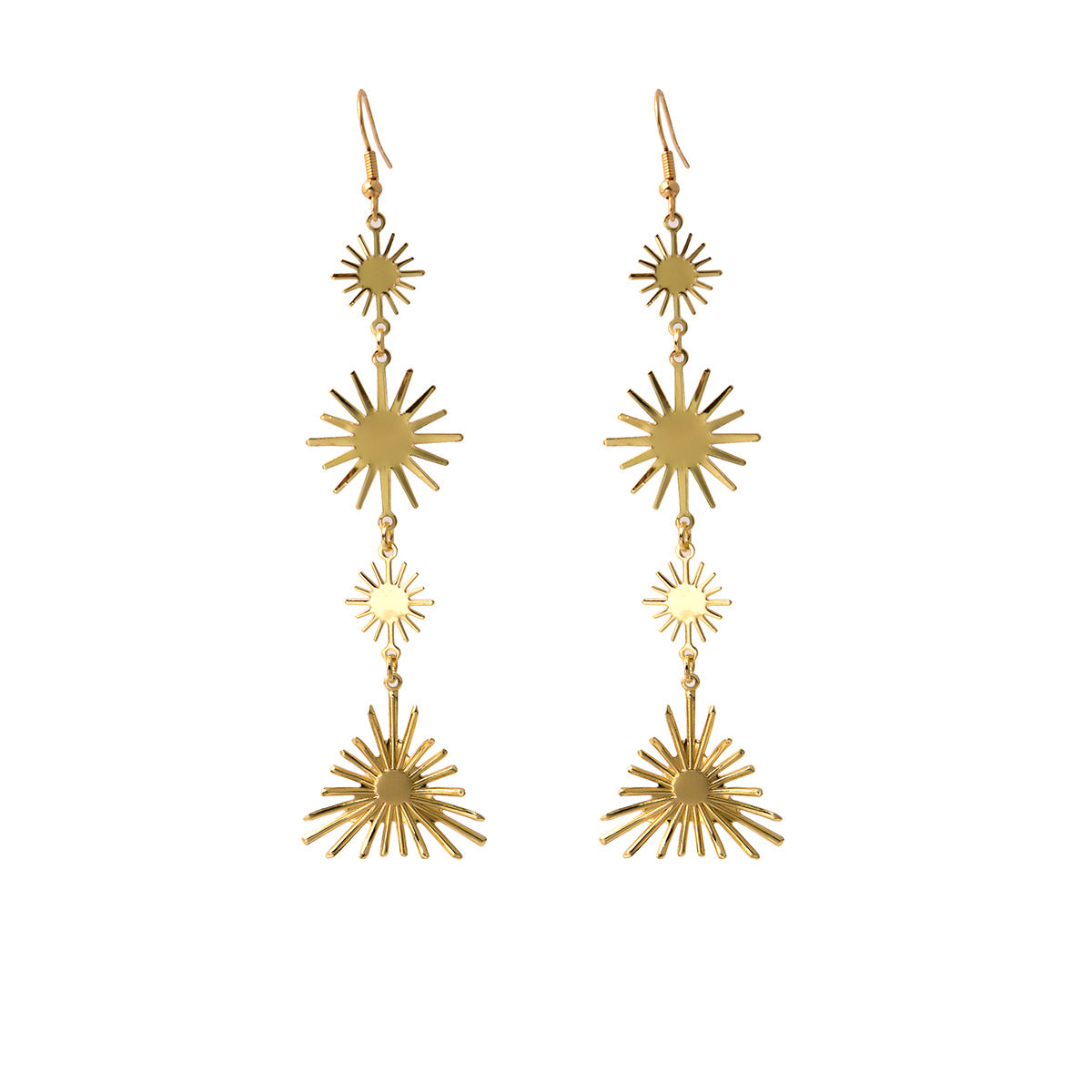 18K Gold-Plated Starburst Link Drop Earrings, gold drop earrings for women, everyday style, side view