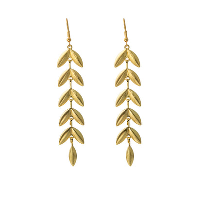 18K Gold-Plated Leaves Drop Earrings, gold drop earrings for women, elegant gift for her, side view
