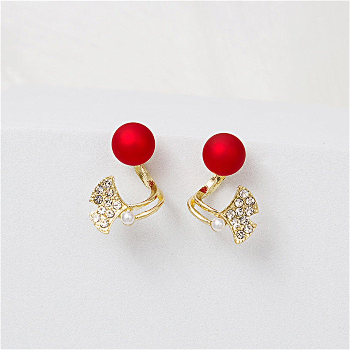 Red Resin & Cubic Zirconia Ginkgo Leaf Ear Jackets