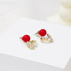 Red Resin & Cubic Zirconia Ginkgo Leaf Ear Jackets