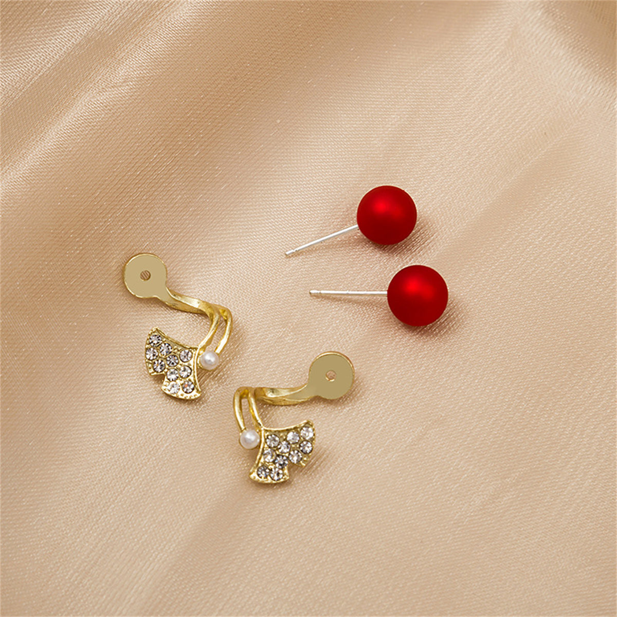 Red Resin & Cubic Zirconia Ginkgo Leaf Ear Jackets