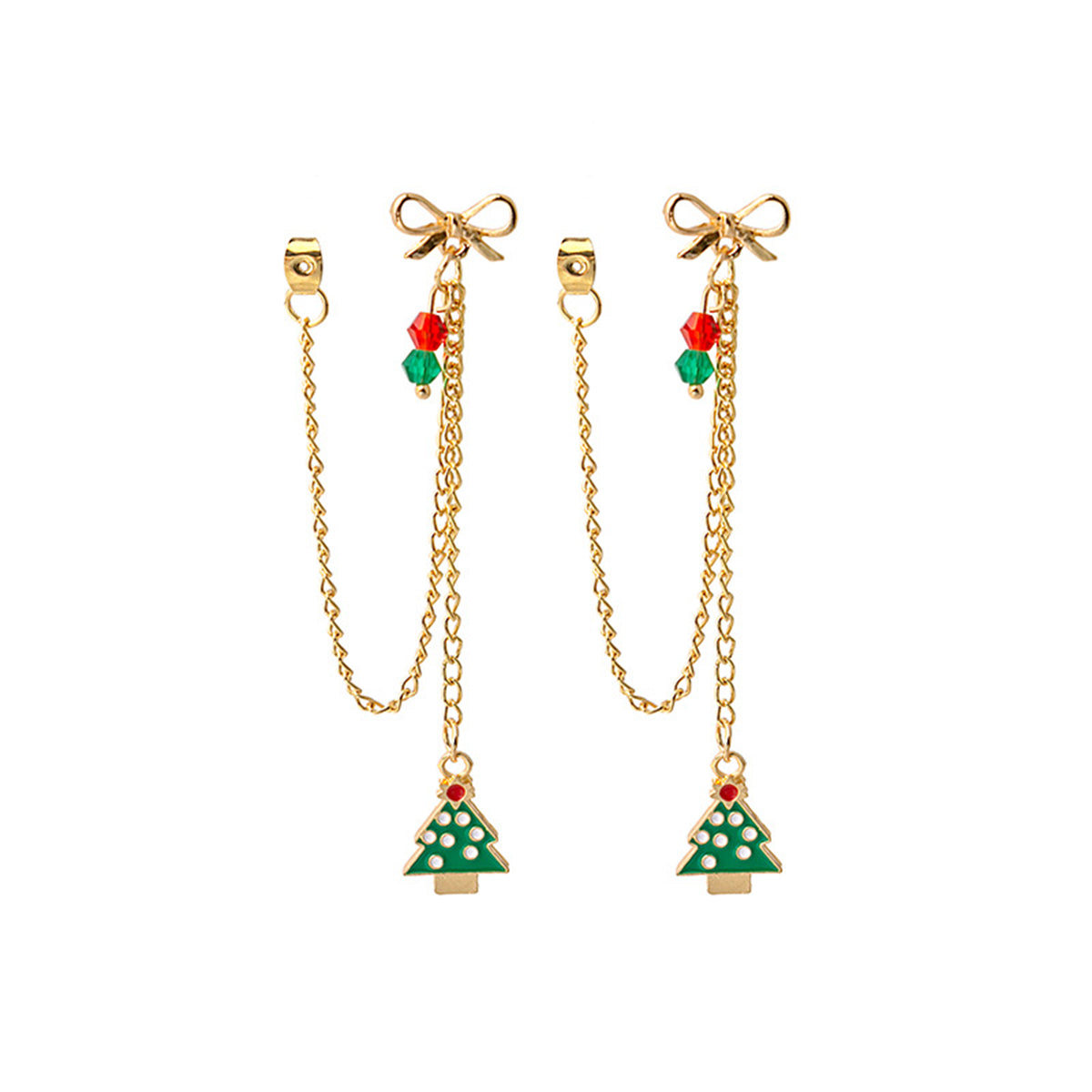 Green Enamel & Acrylic 18K Gold-Plated Bow Evergreen Tree Ear Jackets