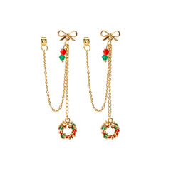 Green Enamel & Acrylic 18K Gold-Plated Bow Wreath Chain Ear Jacket