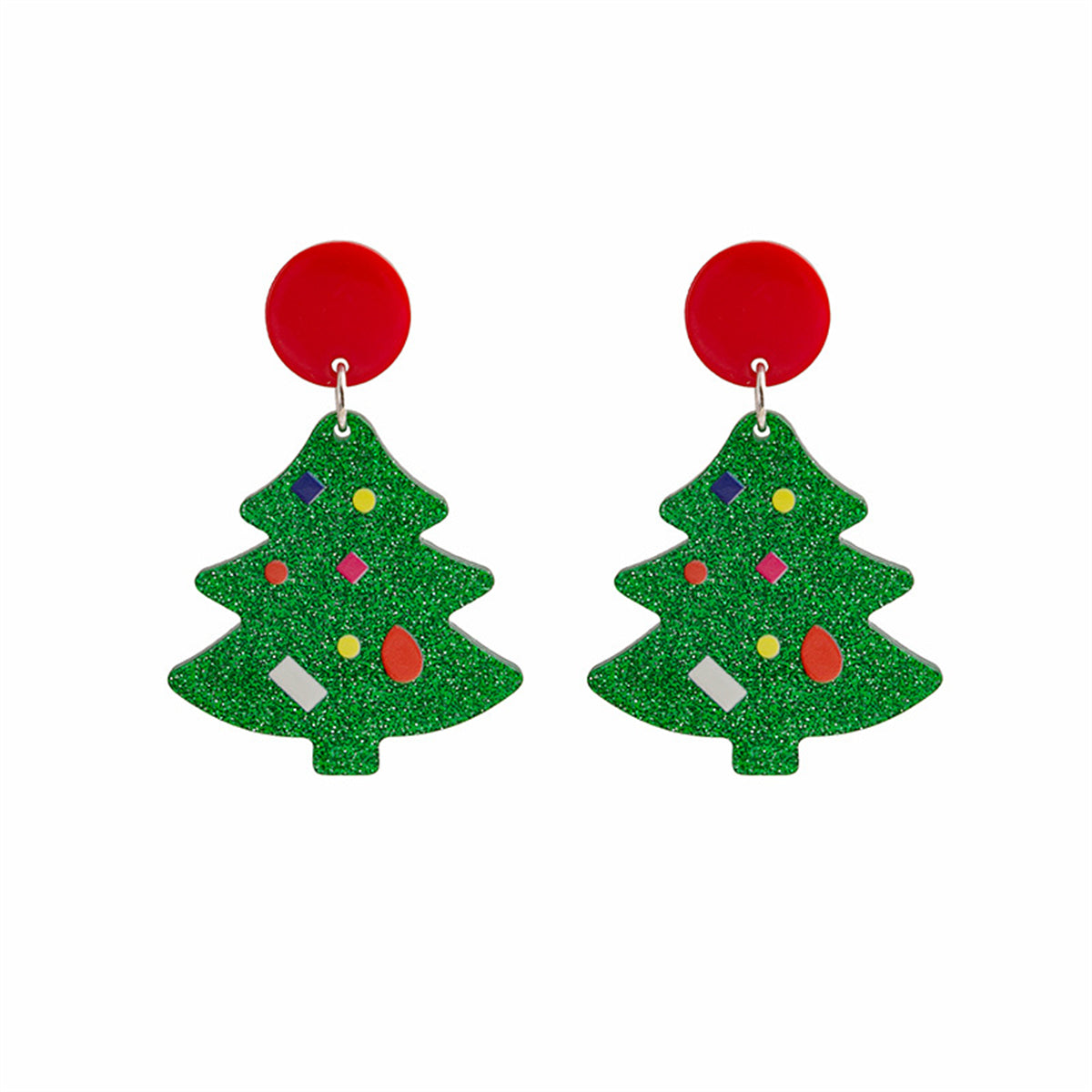 Green and Red Christmas Tree Drop Earrings, drop earrings for women, elegant gift for her, front view