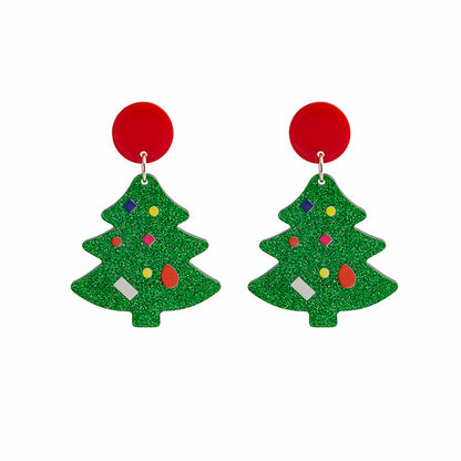 Green and Red Christmas Tree Drop Earrings, drop earrings for women, elegant gift for her, front view