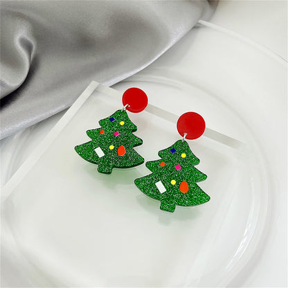 Green and Red Christmas Tree Drop Earrings, drop earrings for women, elegant gift for her, detail close-up