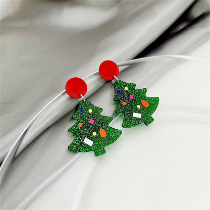 Green and Red Christmas Tree Drop Earrings, drop earrings for women, elegant gift for her, side view