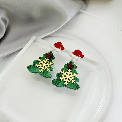 Green Acrylic and Silver-Plated Snowflake Tree Drop Earrings, silver drop earrings for women, detail close-up