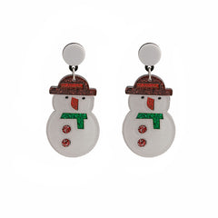 White & Red Acrylic Silver-Plated Glitter Snowman Drop Earrings
