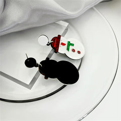 White & Red Acrylic Silver-Plated Glitter Snowman Drop Earrings