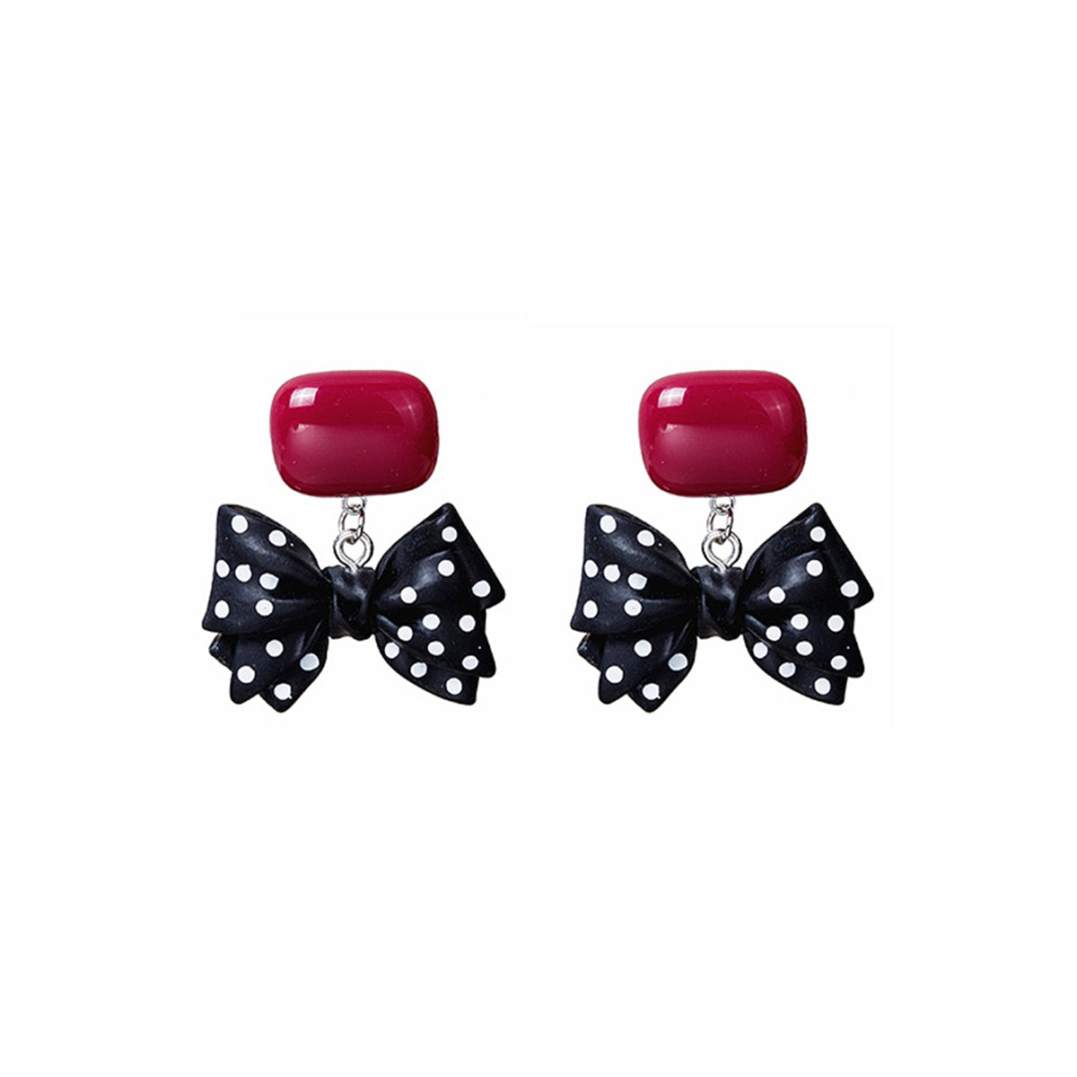 Red & Black Polka Dot Bow Drop Earrings