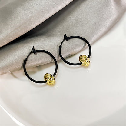 Black and 18K Gold-Plated Ball Hoop Earrings, botanical inspired, side view