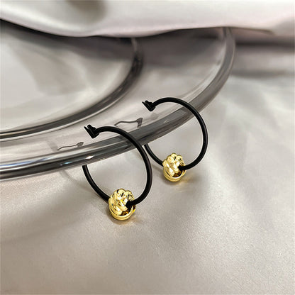 Black and 18K Gold-Plated Ball Hoop Earrings, botanical inspired, detail close-up