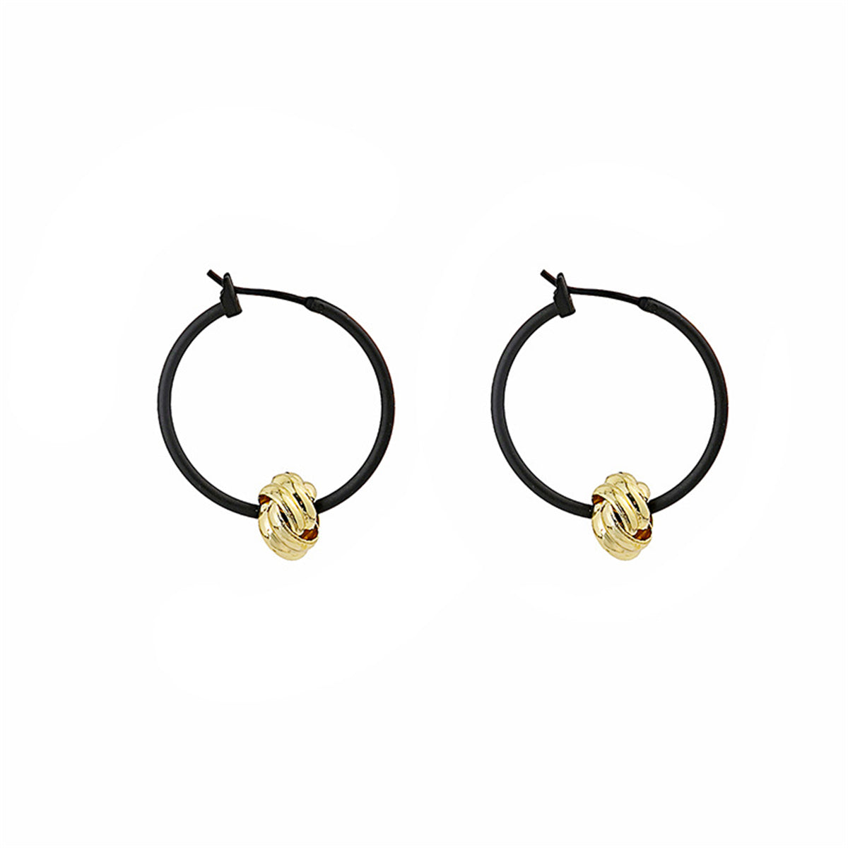 Black and 18K Gold-Plated Ball Hoop Earrings, botanical inspired, styled look