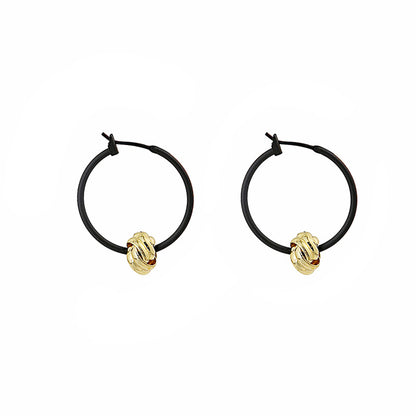 Black and 18K Gold-Plated Ball Hoop Earrings, botanical inspired, styled look
