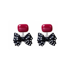 Red & Black Polka Dot Bow Drop Earrings