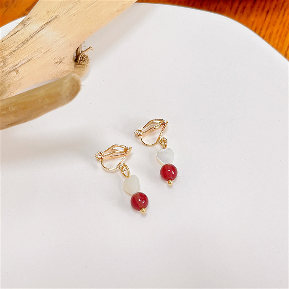 Quartz and 18K Gold-Plated Heart Drop Earrings, gold drop earrings for women, vintage-inspired design, styled look