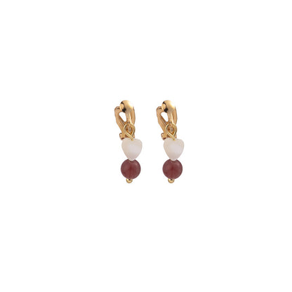 Quartz and 18K Gold-Plated Heart Drop Earrings, gold drop earrings for women, vintage-inspired design, side view