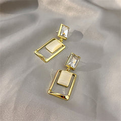 Crystal & Cat's Eye 18K Gold-Plated Double Rectangle Drop Earrings