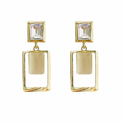 Crystal & Cat's Eye 18K Gold-Plated Double Rectangle Drop Earrings