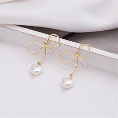 Pearl & 18K Gold-Plated Bow & Heart Drop Earrings