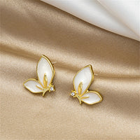 Cubic Zirconia & Enamel 18k Gold-Plated Butterfly Stud Earrings
