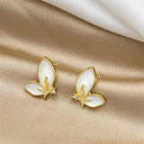 Cubic Zirconia & Enamel 18k Gold-Plated Butterfly Stud Earrings