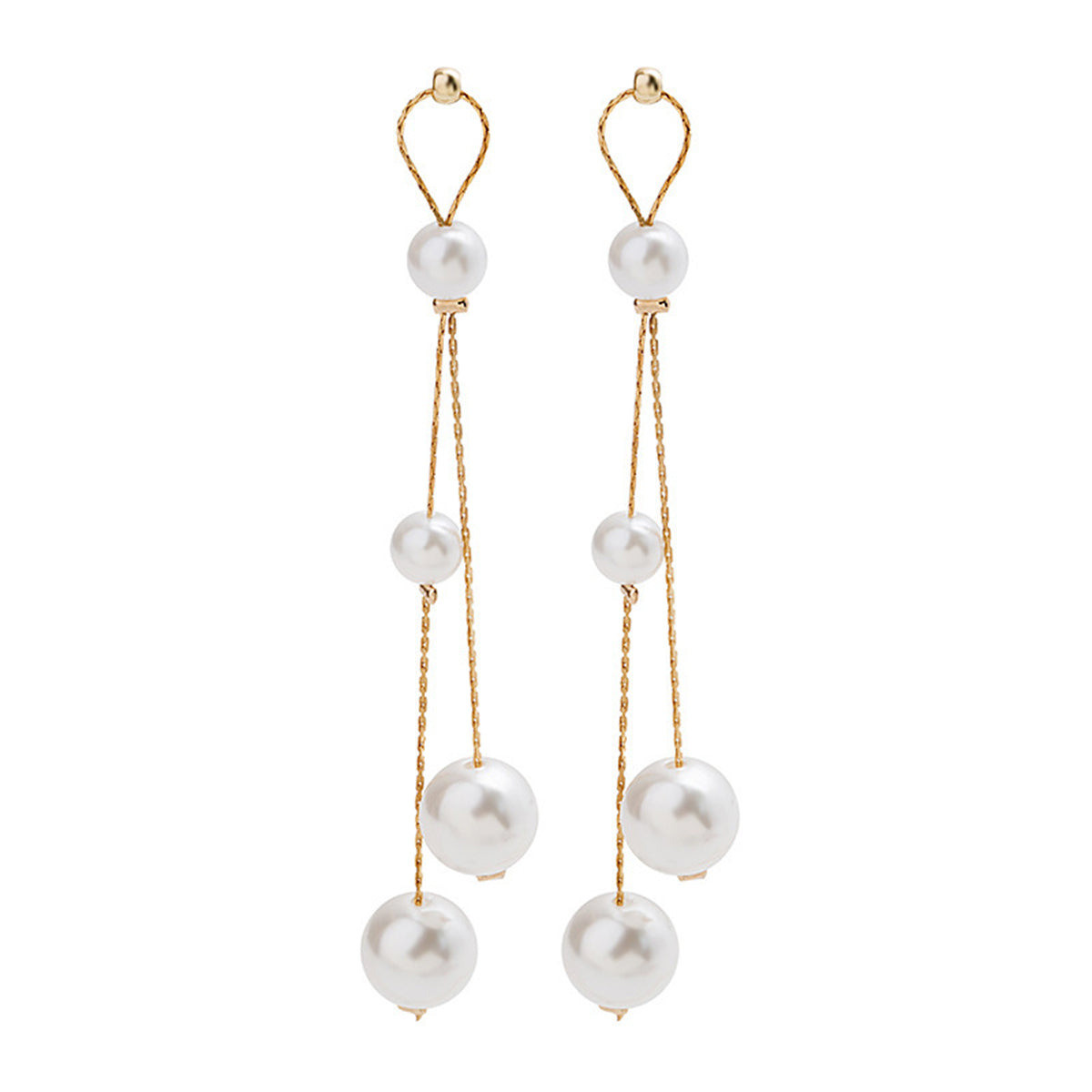Pearl and 18K Gold-Plated Bead Tassel Drop Earrings, gold drop earrings for women, everyday style, side view