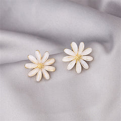 White Acrylic & 18K Gold-Plated Flower Stud Earring
