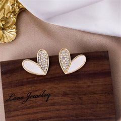 Cubic Zirconia & 18K Gold-Plated Heart Stud Earrings