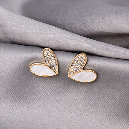 Cubic Zirconia and 18K Gold-Plated Heart Stud Earrings, gold stud earrings for women, botanical inspired, styled look