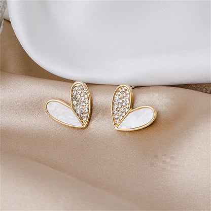 Cubic Zirconia and 18K Gold-Plated Heart Stud Earrings, gold stud earrings for women, botanical inspired, side view