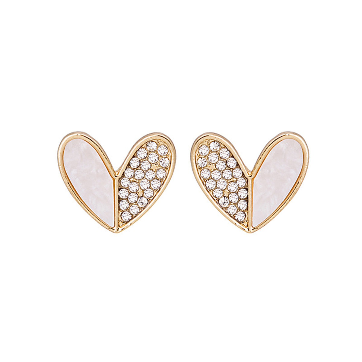 Cubic Zirconia and 18K Gold-Plated Heart Stud Earrings, gold stud earrings for women, botanical inspired, lifestyle look