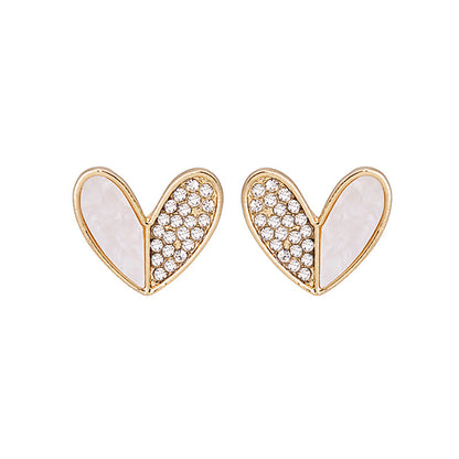 Cubic Zirconia and 18K Gold-Plated Heart Stud Earrings, gold stud earrings for women, botanical inspired, lifestyle look