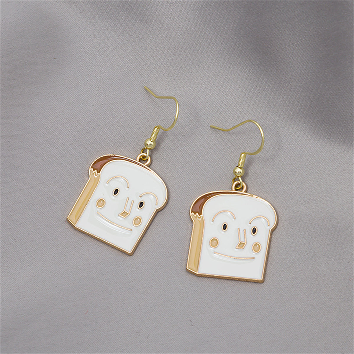 White Enamel and 18K Gold-Plated Toast Drop Earrings, gold drop earrings for women, vintage-inspired design, front view