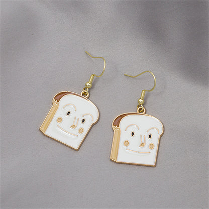 White Enamel and 18K Gold-Plated Toast Drop Earrings, gold drop earrings for women, vintage-inspired design, front view