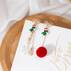 Pearl & Red Stocking Snowflake Pom-Pom Mismatch Drop Earrings
