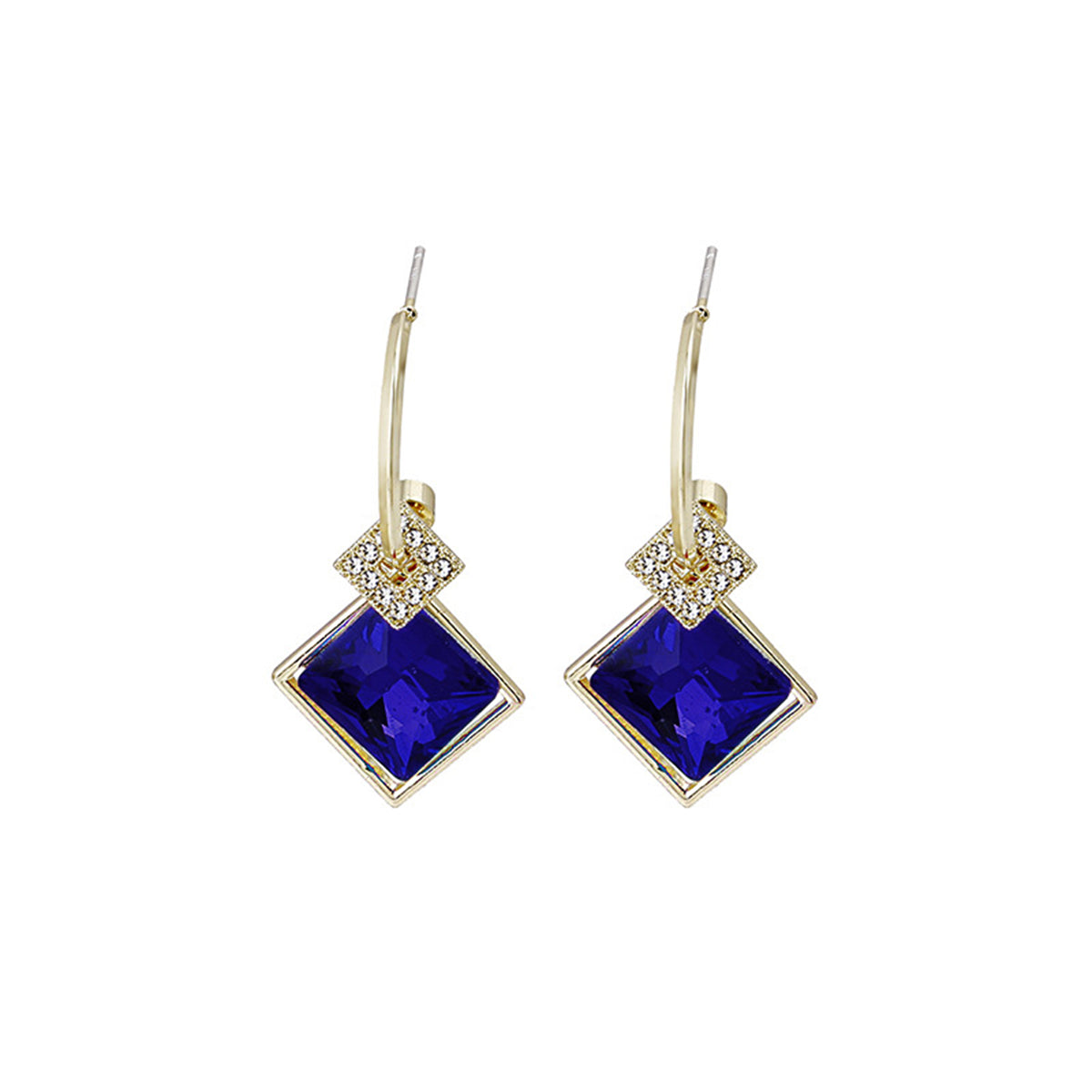 Blue Princess Crystal and Cubic Zirconia Huggie Earrings, huggie earrings, botanical inspired, front view