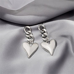 Silver-Plated Curb Chain Heart Drop Earrings