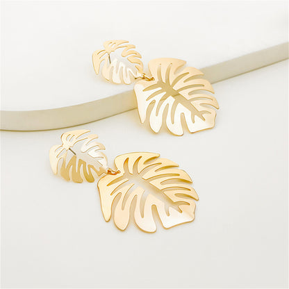 18K Gold-Plated Palm Leaves Drop Earrings, gold drop earrings for women, dainty minimalist design, detail close-up