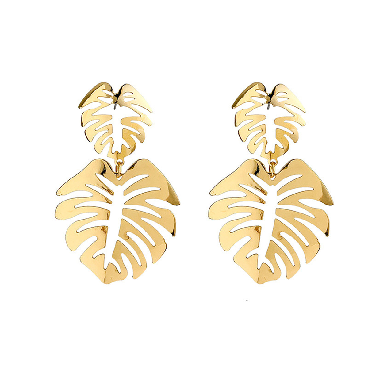 18K Gold-Plated Palm Leaves Drop Earrings, gold drop earrings for women, dainty minimalist design, styled look