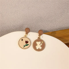 Enamel & 18K Gold-Plated Bear & Rose Round Drop Earrings