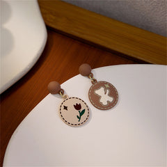 Enamel & 18K Gold-Plated Bear & Rose Round Drop Earrings
