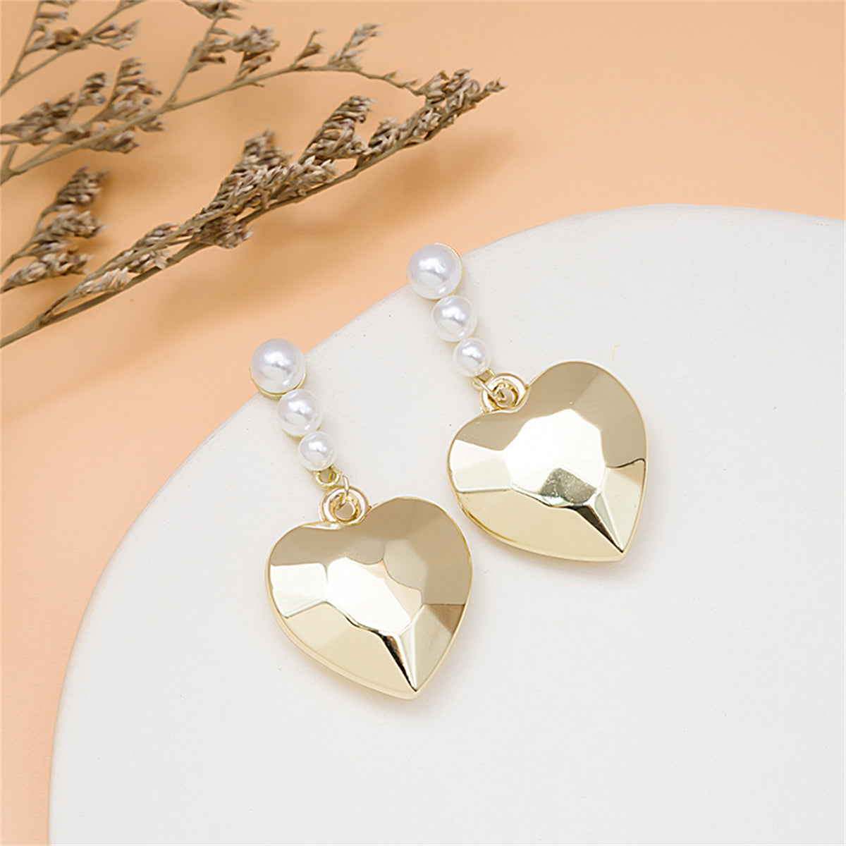Pearl & 18K Gold-Plated Faceted Heart Drop Earrings