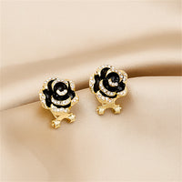 Cubic Zirconia & Black Enamel Stud Earrings
